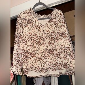 Entro Cream and Brown Floral Blouse